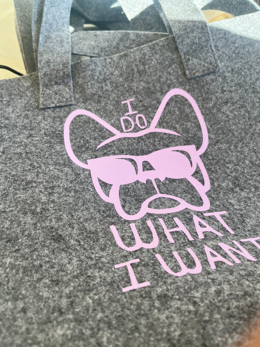 Borsa MEDIA in 100% feltro riciclato con  "ETTORE--I DO WHAT I WANT" LILLA