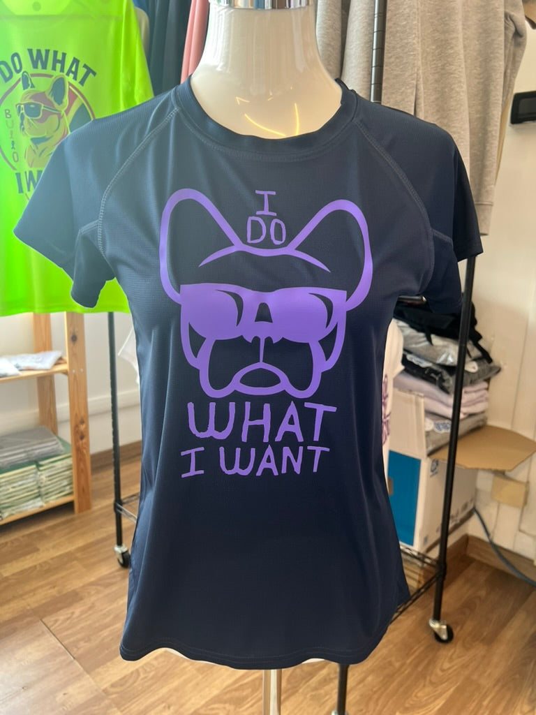 T-shirt tecnica BLU da donna, stampa "ETTORE -I DO WHAT I WANT"
