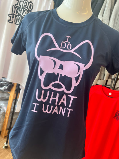 T-shirt tecnica BLU da donna, stampa "ETTORE -I DO WHAT I WANT"