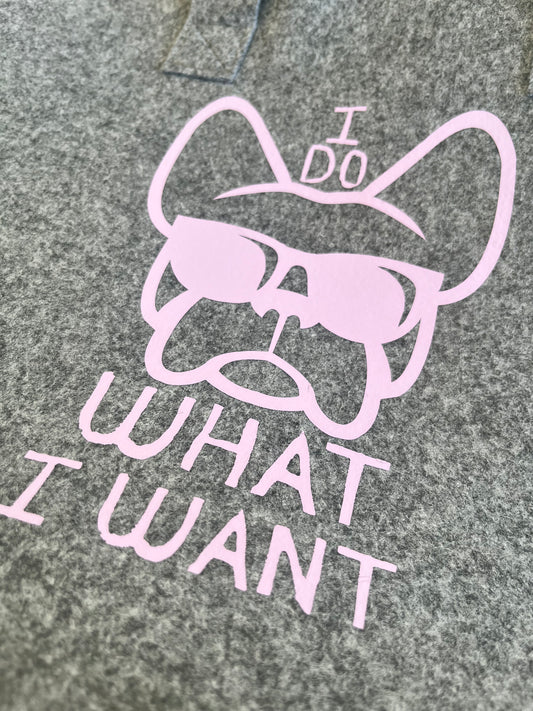 Borsa MEDIA in 100% feltro riciclato con  "ETTORE--I DO WHAT I WANT" LILLA