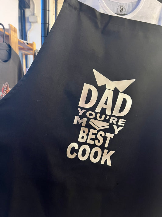 Grembiule nero da cucina-- DAD YOU'RE THE BEST COOK - stampa argentata
