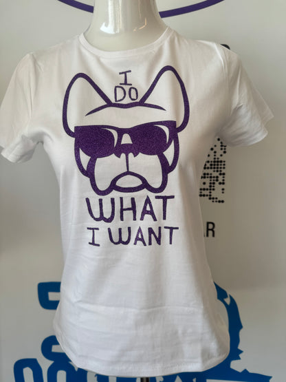 T-shirt BIANCA, da donna in cotone, "ETTORE I DO WHAT I WANT"