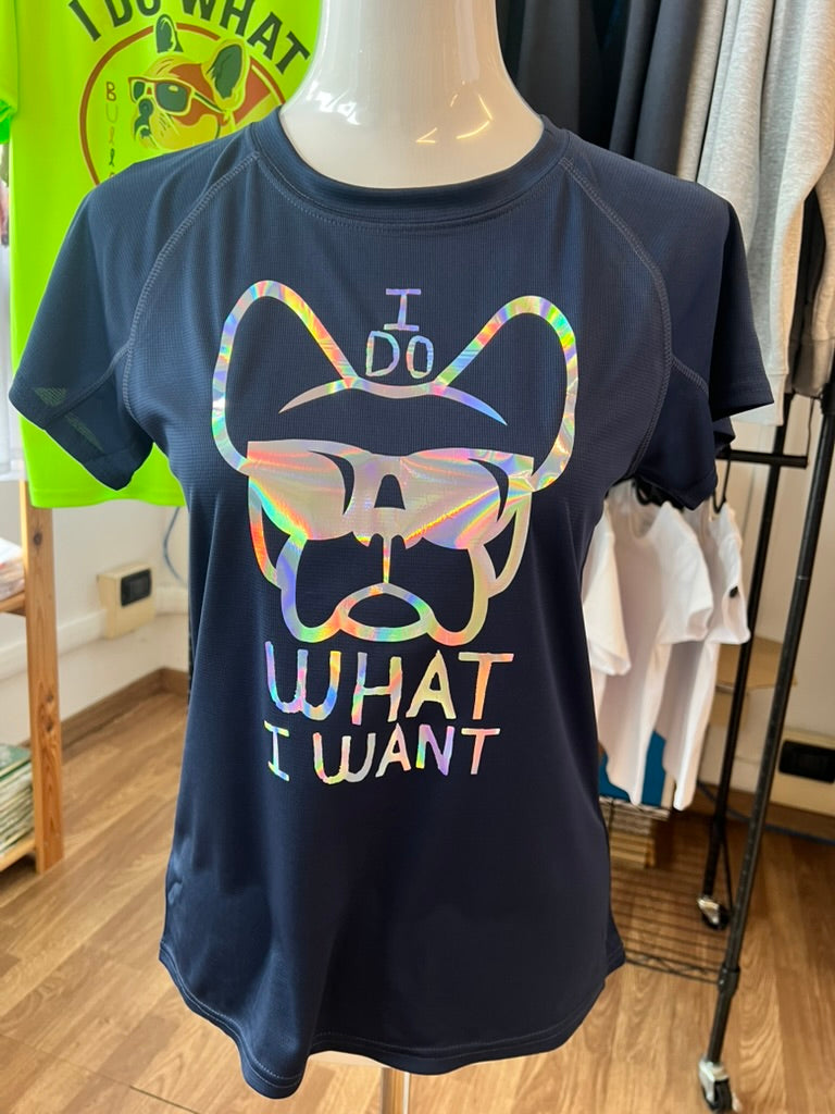 T-shirt tecnica BLU da donna, stampa "ETTORE -I DO WHAT I WANT"