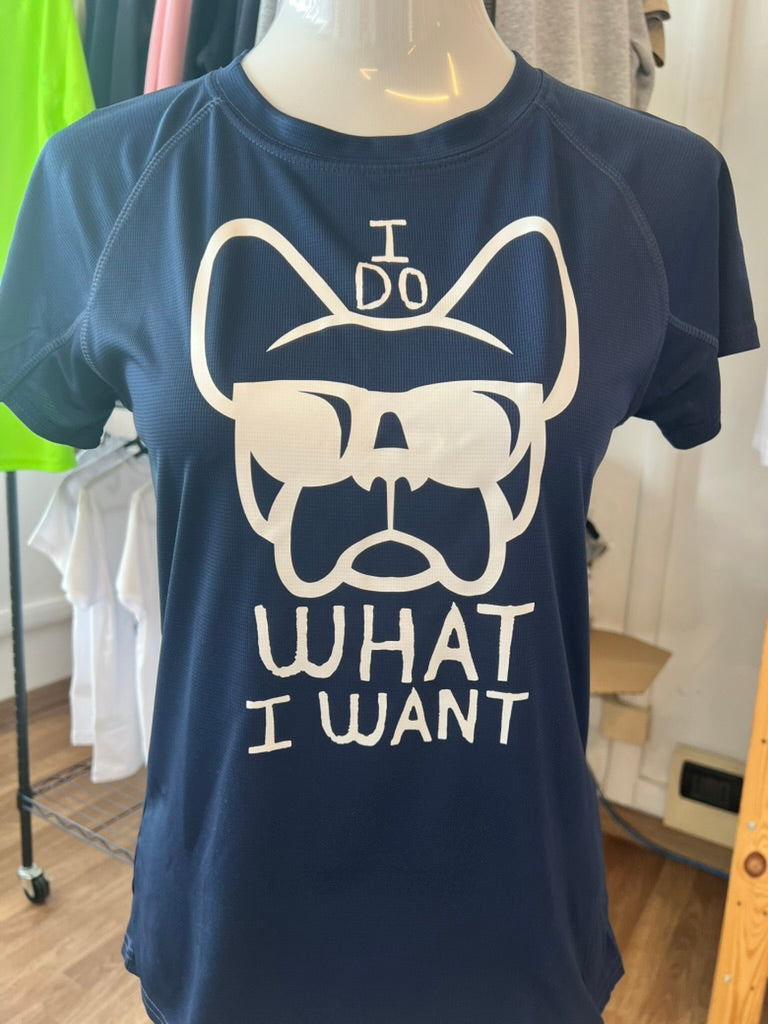 T-shirt tecnica BLU da donna, stampa "ETTORE -I DO WHAT I WANT"