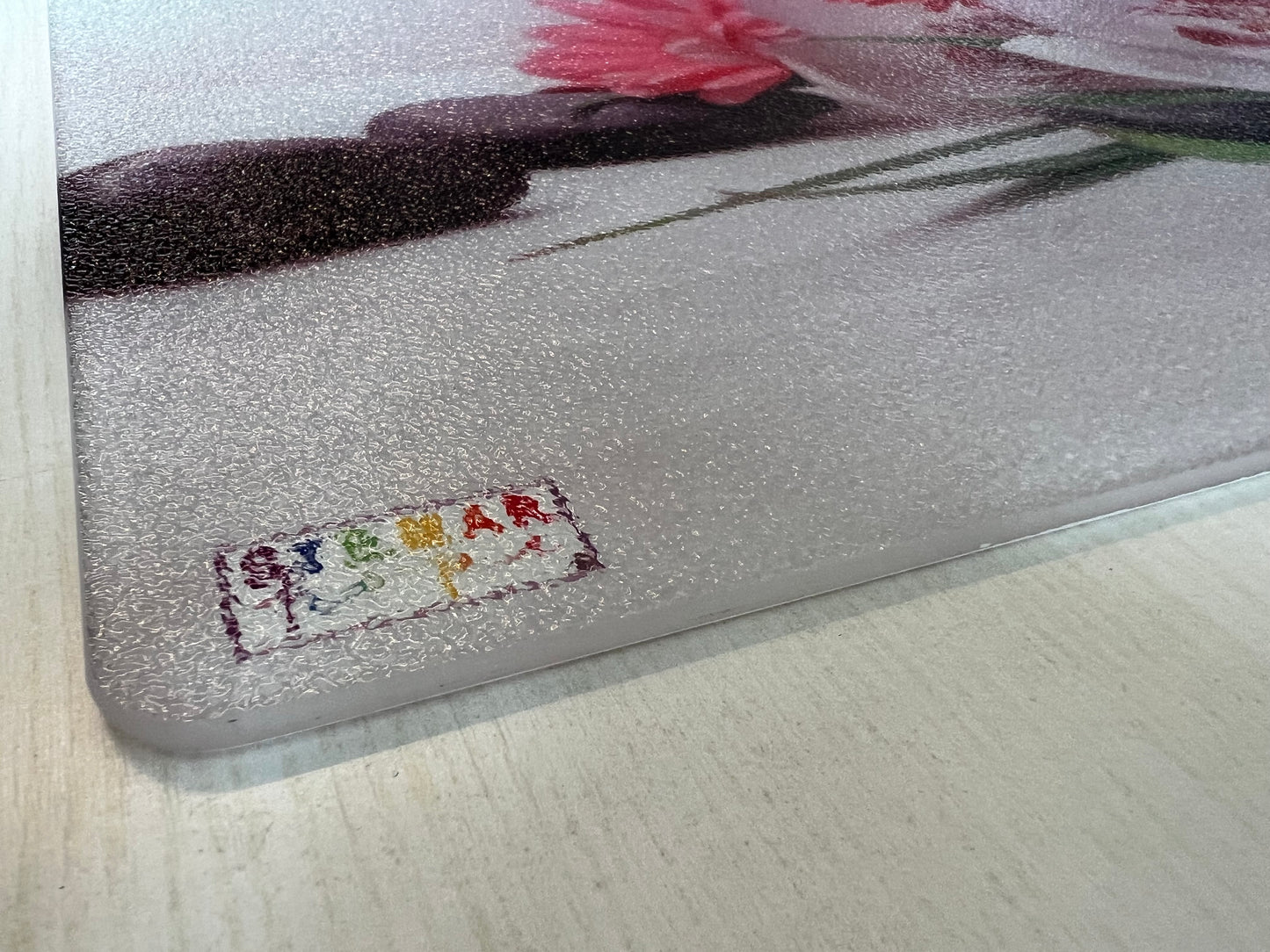 Tagliere in vetro testurizzato 30x20 cm - stampa ORCHIDEE ROSA