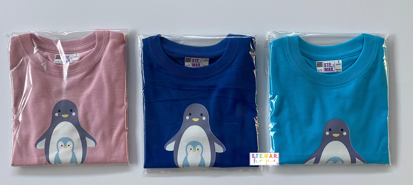T-shirt manica lunga baby L/S in 100 % cotone con stampa PINGUINI -- SCEGLI IL TUO COLORE