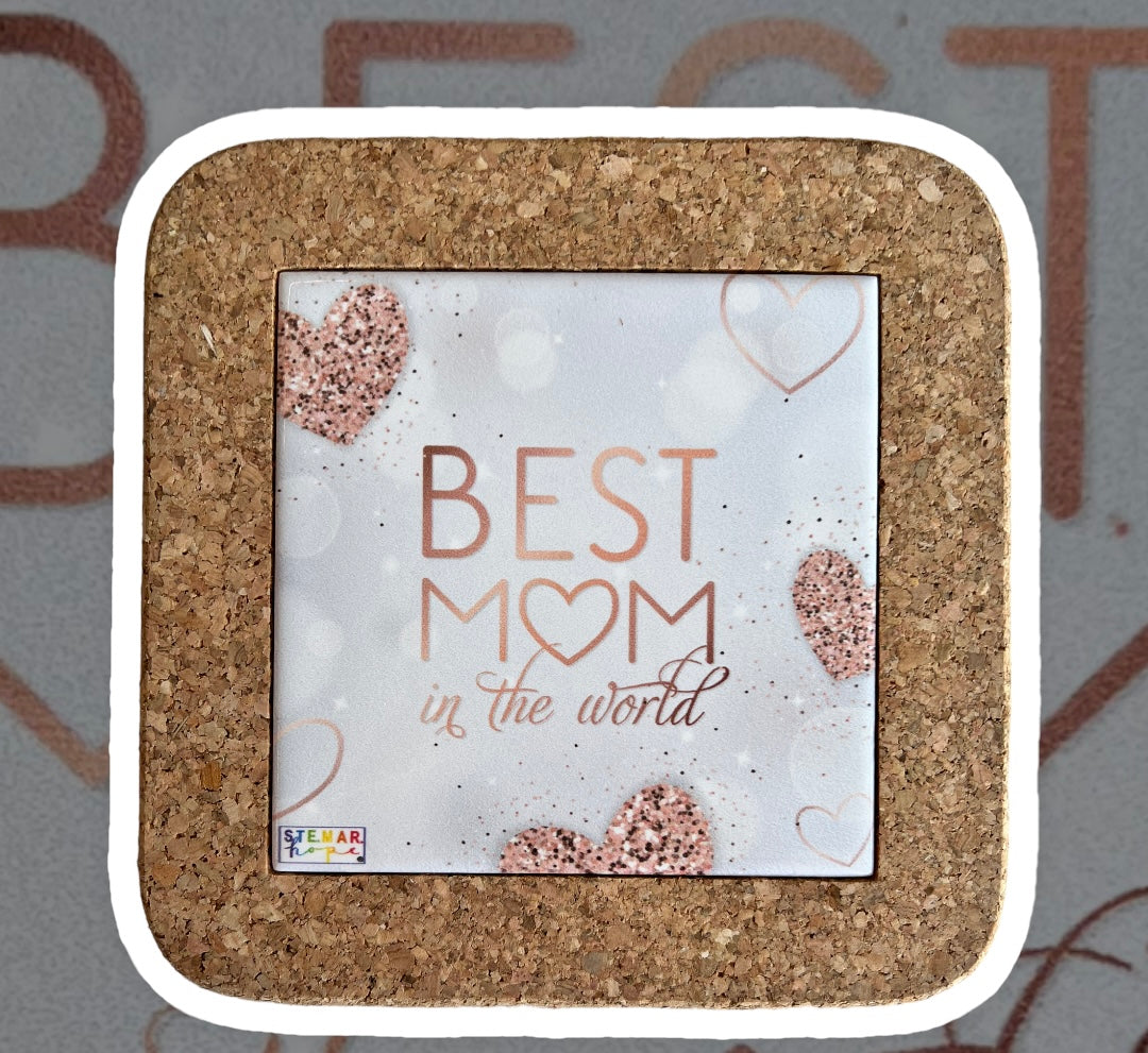 Sottopentola in ceramica e sughero -- kit 2 pz -- stampa BEST MOM IN THE WORLD