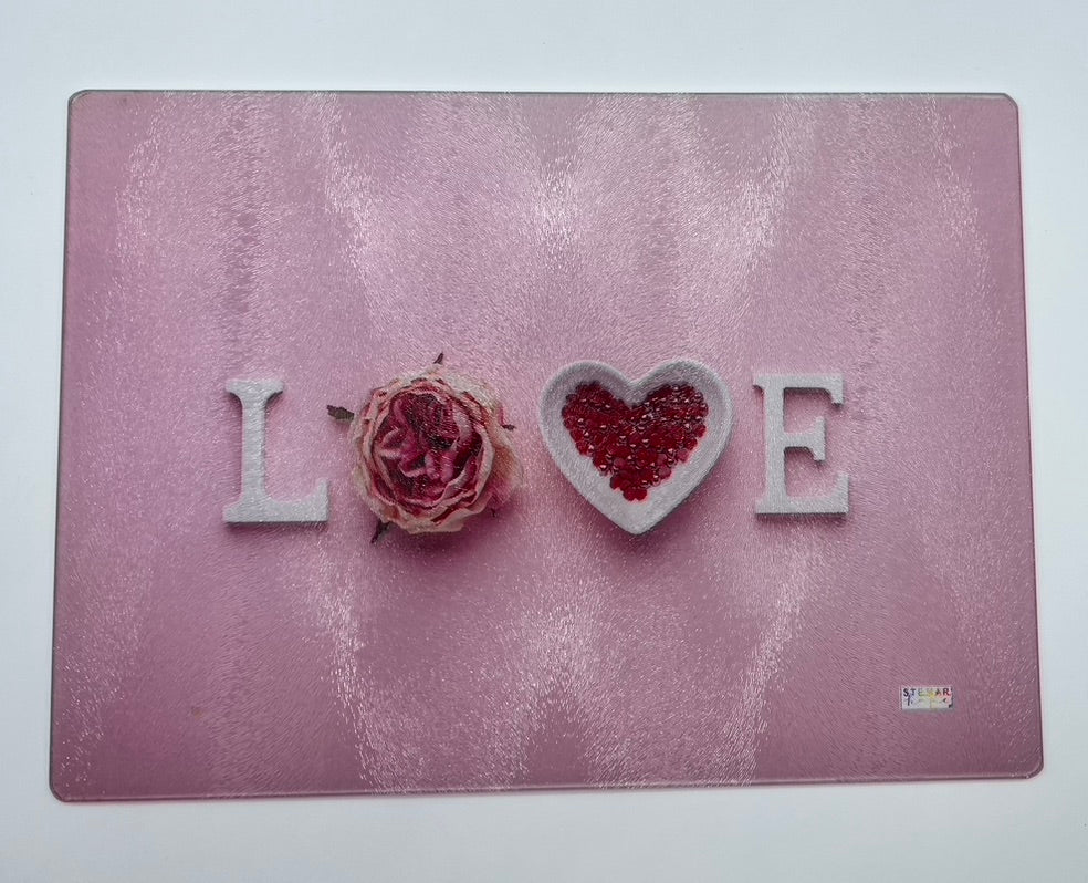 Tagliere in vetro testurizzato 30x20 CM - stampa rosa love